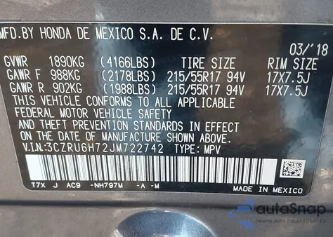 2018 Honda Hr-V Ex-L z USA, uszkodzony, nr VIN 3CZRU6H72JM722742